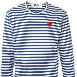 Comme Des Garçon PLAY Cotton Tee in Navy/White